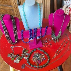 Vintage to modern blue and green tone necklace LOT